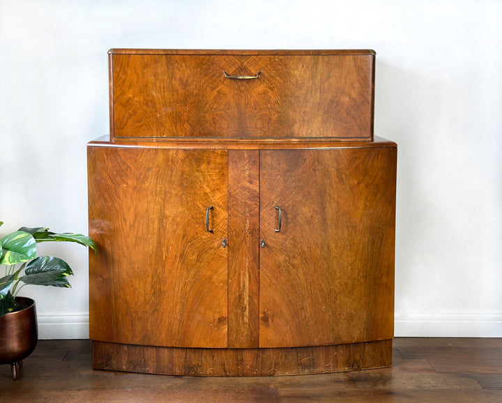 Art Deco Walnut Drinks Cabinet, Unique Vintage Bar, For Bespoke Order