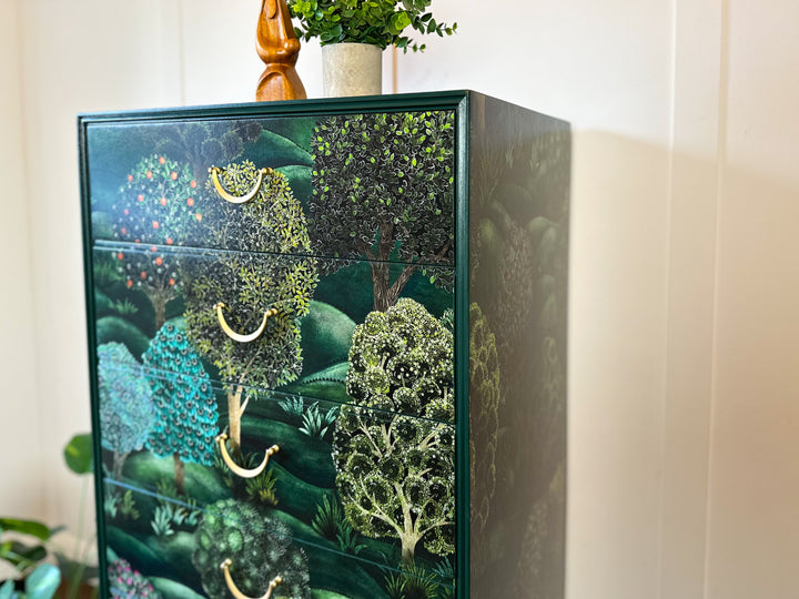 Cole & Son Forest, Upcycled Vintage Mid Century Chest of Drawers