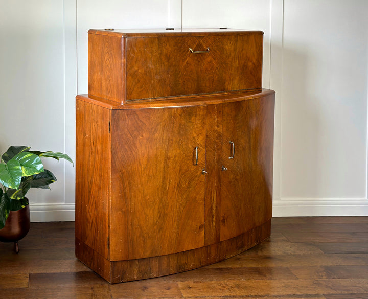 Art Deco Walnut Drinks Cabinet, Unique Vintage Bar, For Bespoke Order