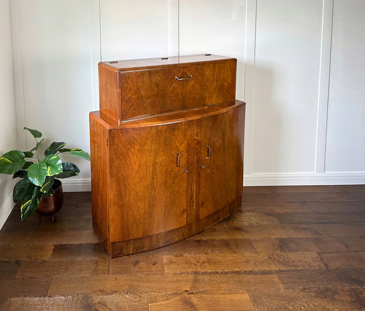 Art Deco Walnut Drinks Cabinet, Unique Vintage Bar, For Bespoke Order