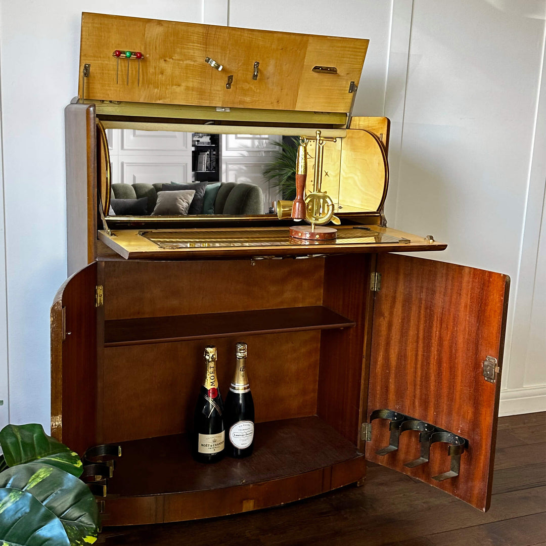 Art Deco Great Gatsby Cocktail Cabinet, Walnut Whiskey Cabinet