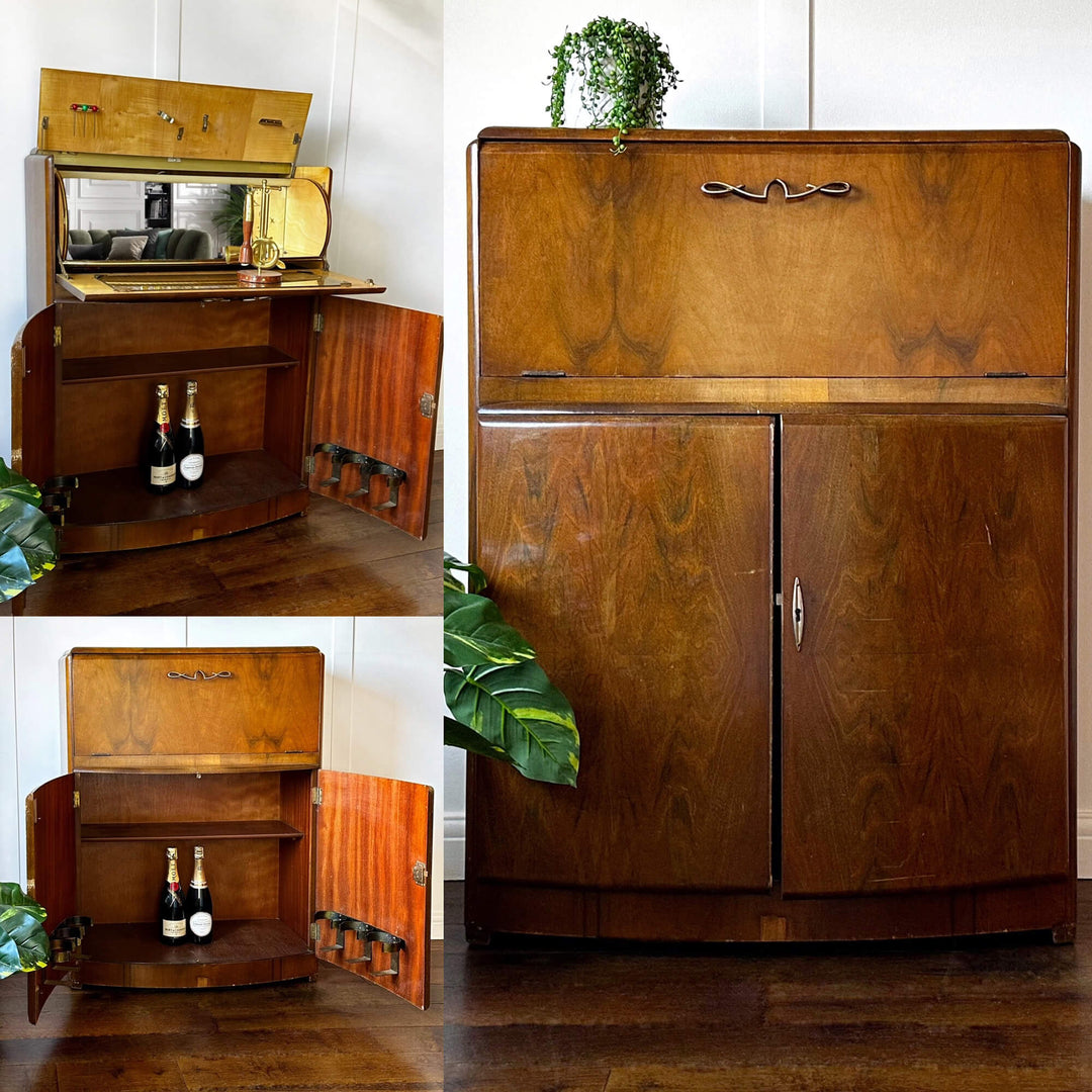 Art Deco Great Gatsby Cocktail Cabinet, Walnut Whiskey Cabinet