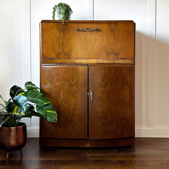 Art Deco Great Gatsby Cocktail Cabinet, Walnut Whiskey Cabinet