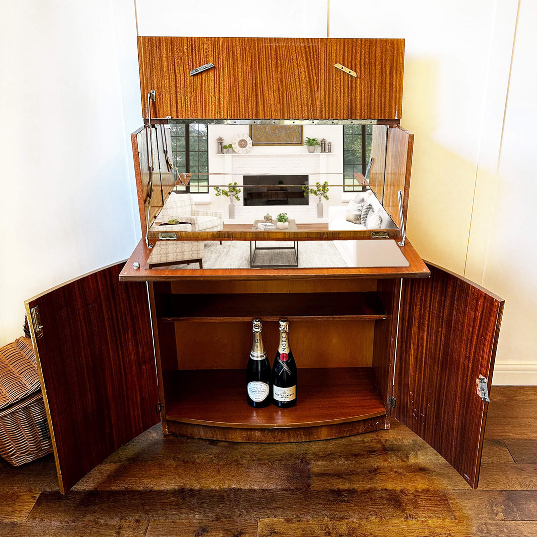 Art Deco Vintage Cocktail Cabinet, Walnut Whiskey Cabinet