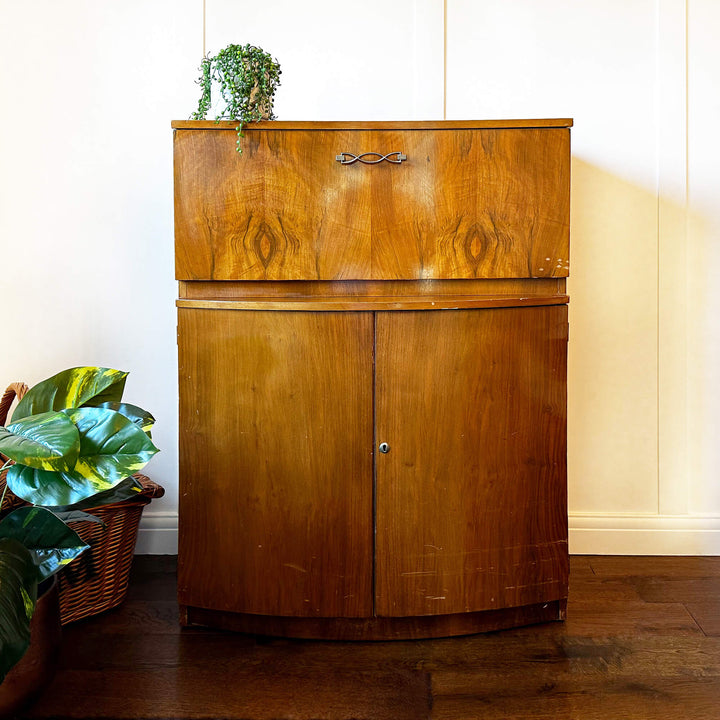 Art Deco Vintage Cocktail Cabinet, Walnut Whiskey Cabinet