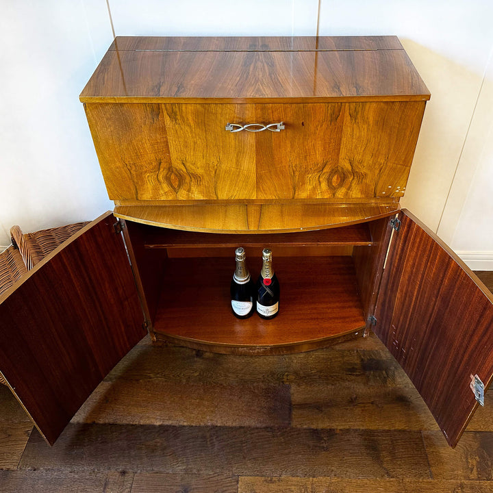 Art Deco Vintage Cocktail Cabinet, Walnut Whiskey Cabinet