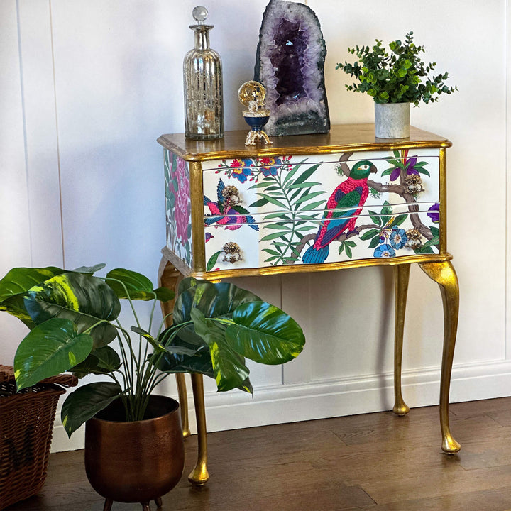 Gilded Chest Of Drawers, Vintage Drawers With Exotic Fontainebleau Luxury Decoupage