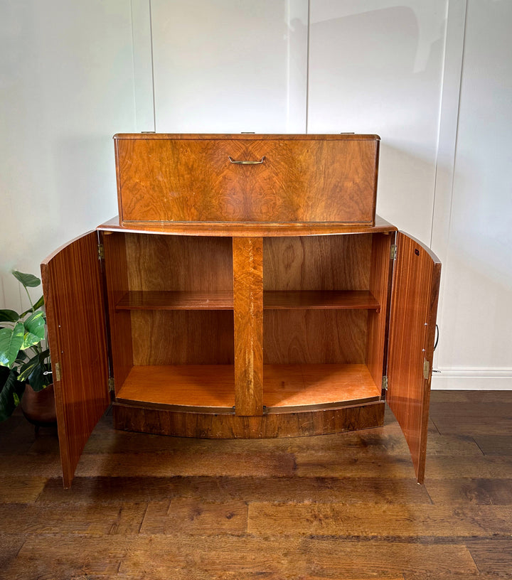 Art Deco Walnut Drinks Cabinet, Unique Vintage Bar, For Bespoke Order