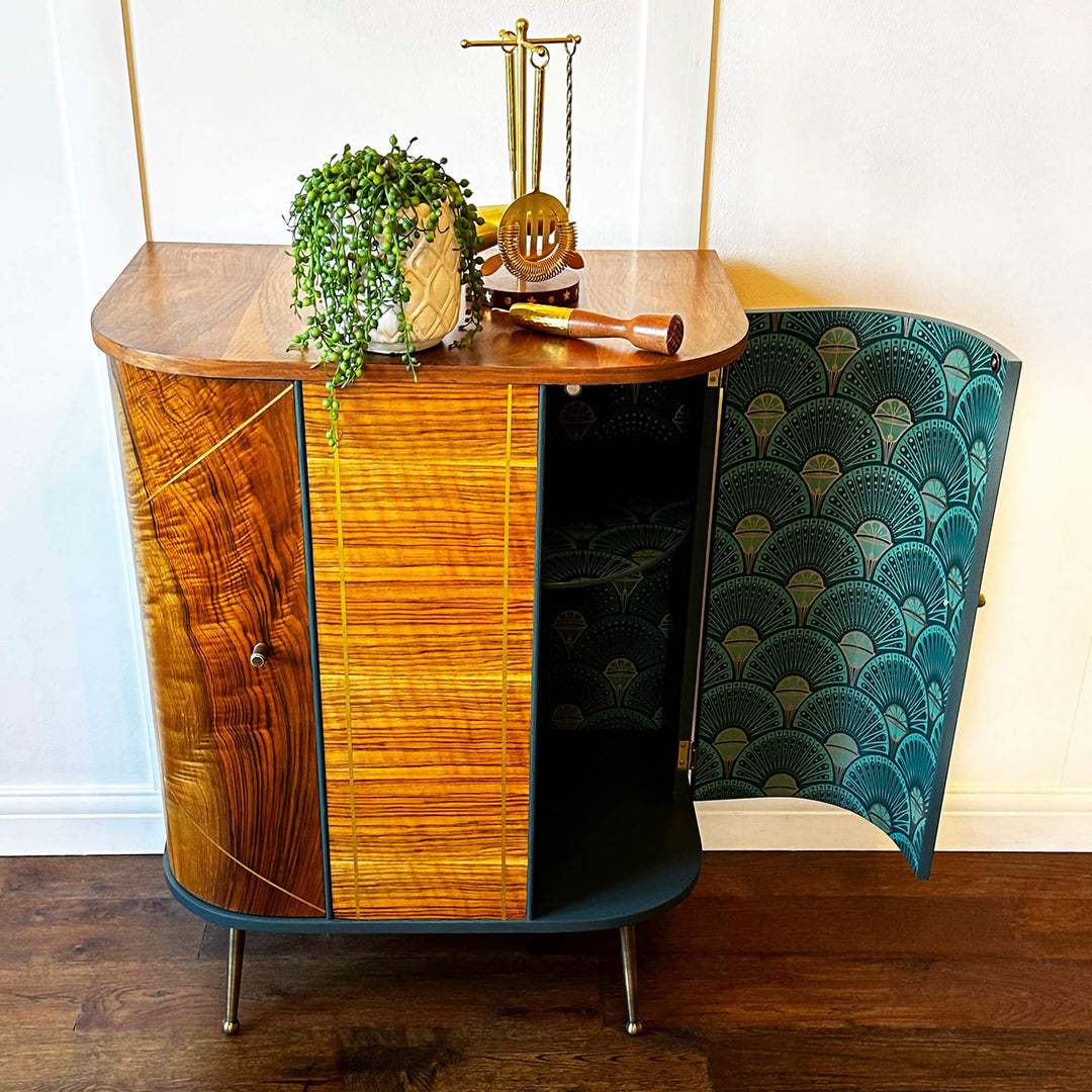 Geometric Mini Bar, Small Drinks Cabinet, Art Deco Cocktail Cabinet