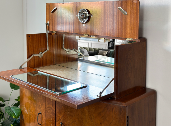 Art Deco Walnut Drinks Cabinet, Unique Vintage Bar, For Bespoke Order