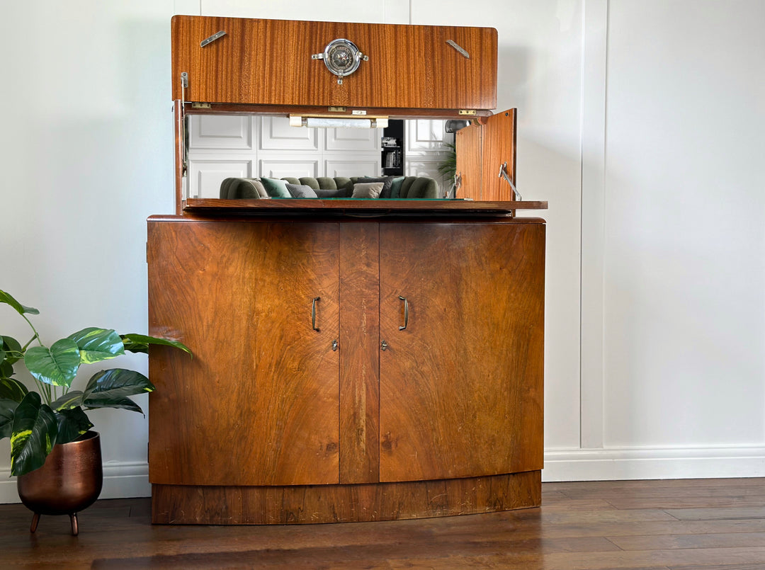 Art Deco Walnut Drinks Cabinet, Unique Vintage Bar, For Bespoke Order