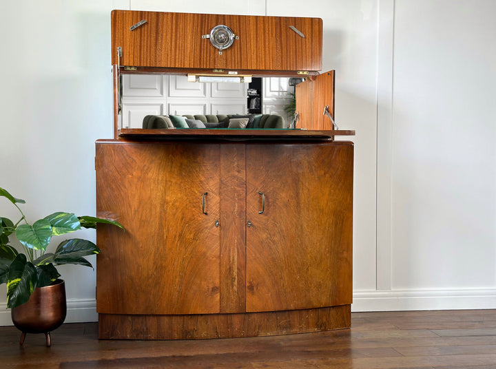 Art Deco Walnut Drinks Cabinet, Unique Vintage Bar, For Bespoke Order