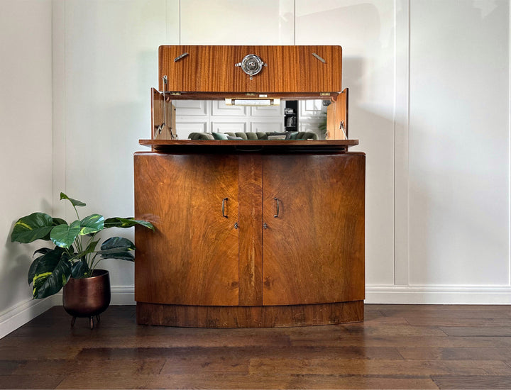 Art Deco Walnut Drinks Cabinet, Unique Vintage Bar, For Bespoke Order