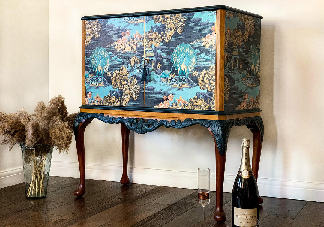 Oriental Antique Queen Anne Cocktail Cabinet