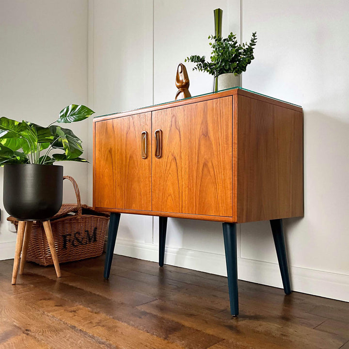 Vintage G Plan Sideboard, Green Geometric Sideboard, Teak MCM TV Unit