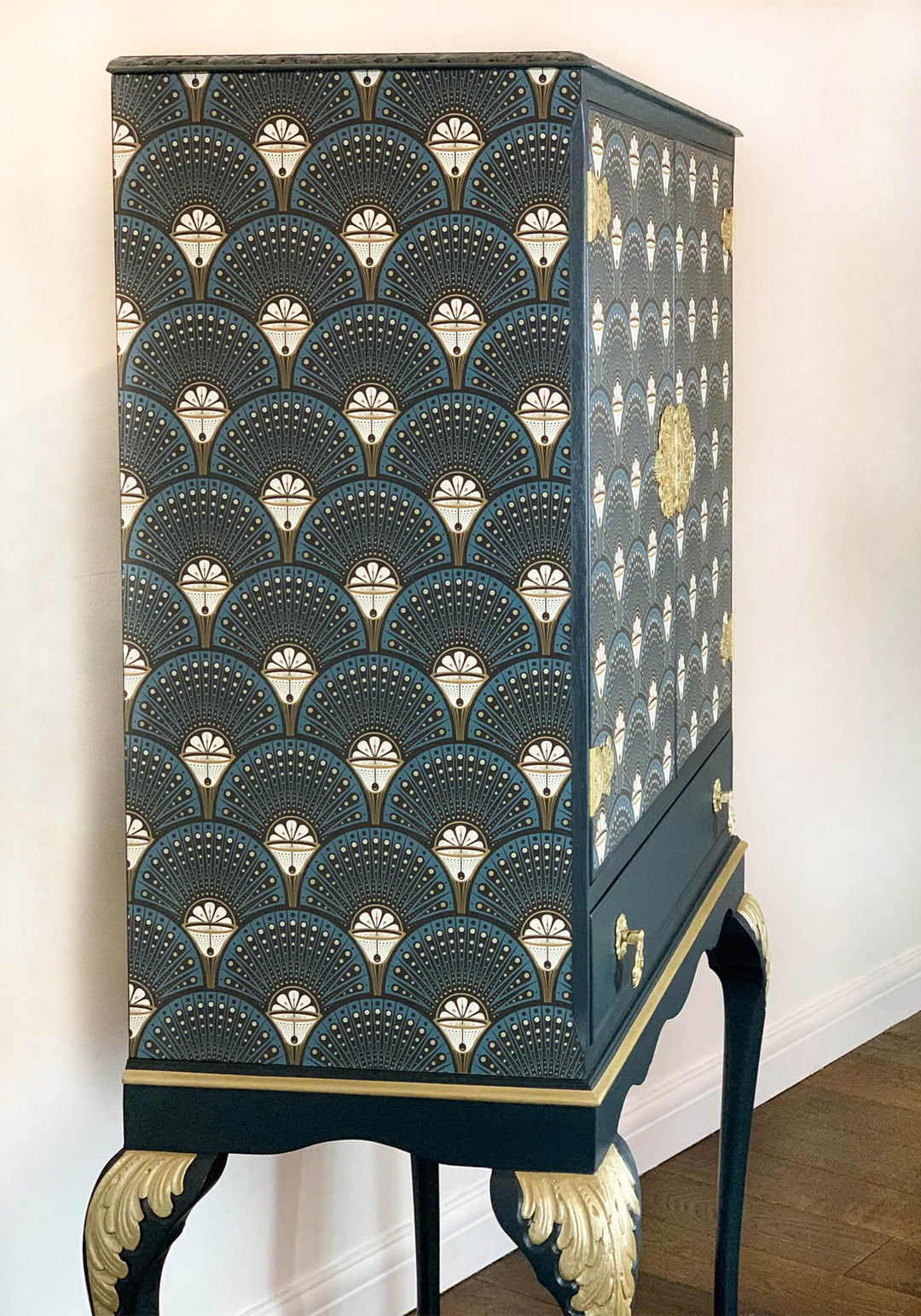 Vintage Teal Art Deco Painted Drinks Cabinet
