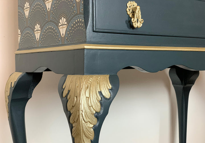 Vintage Teal Art Deco Painted Drinks Cabinet